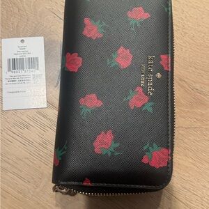 Kate Spade Black Wallet with Red Floral Design